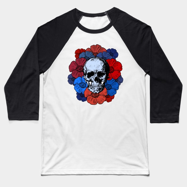 Skull and Flowers Baseball T-Shirt by LefTEE Designs